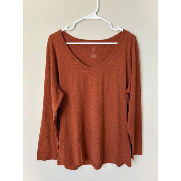 Woolx Merino Wool Blend Rust Brown Stripe Long-Sleeve Scoop-Neck Tunic Top 1X - Picture 1 of 5